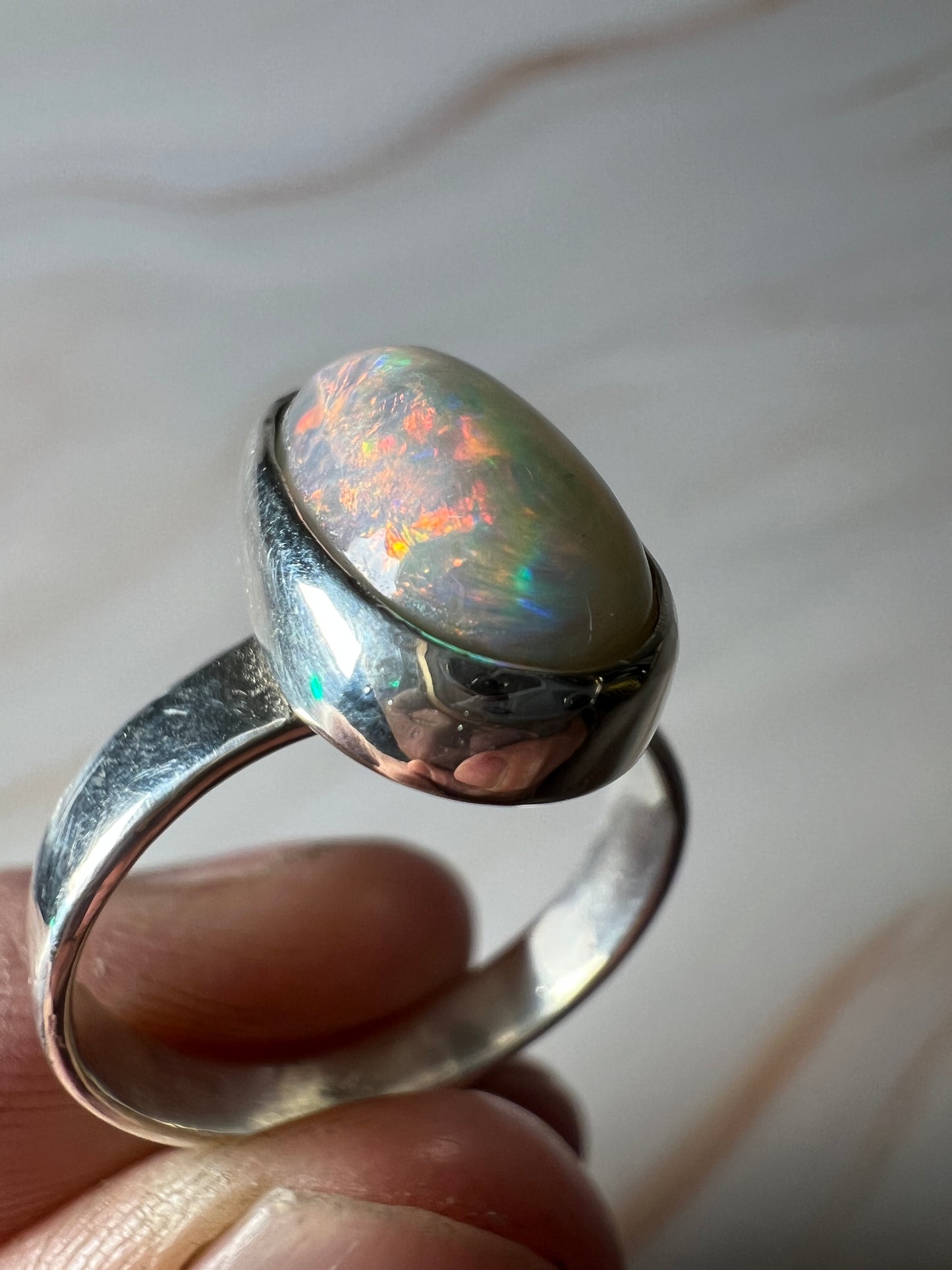 Hand crafted silver ring - size 16 mm - with solid 3.5 carats opal